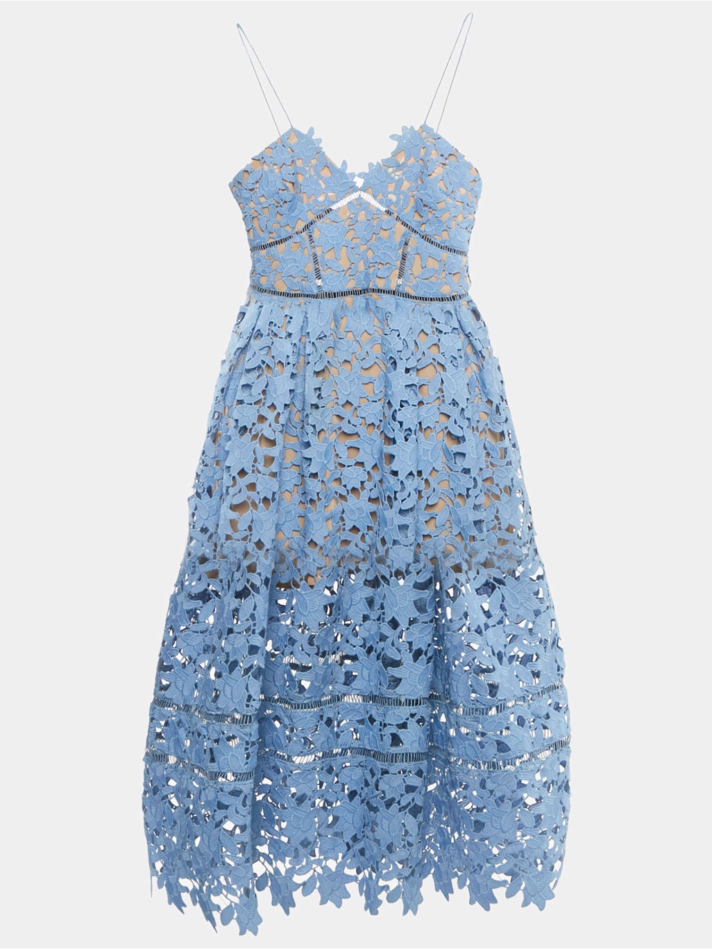 Self-Portrait Powder Blue Lace Tiered Midi Dress